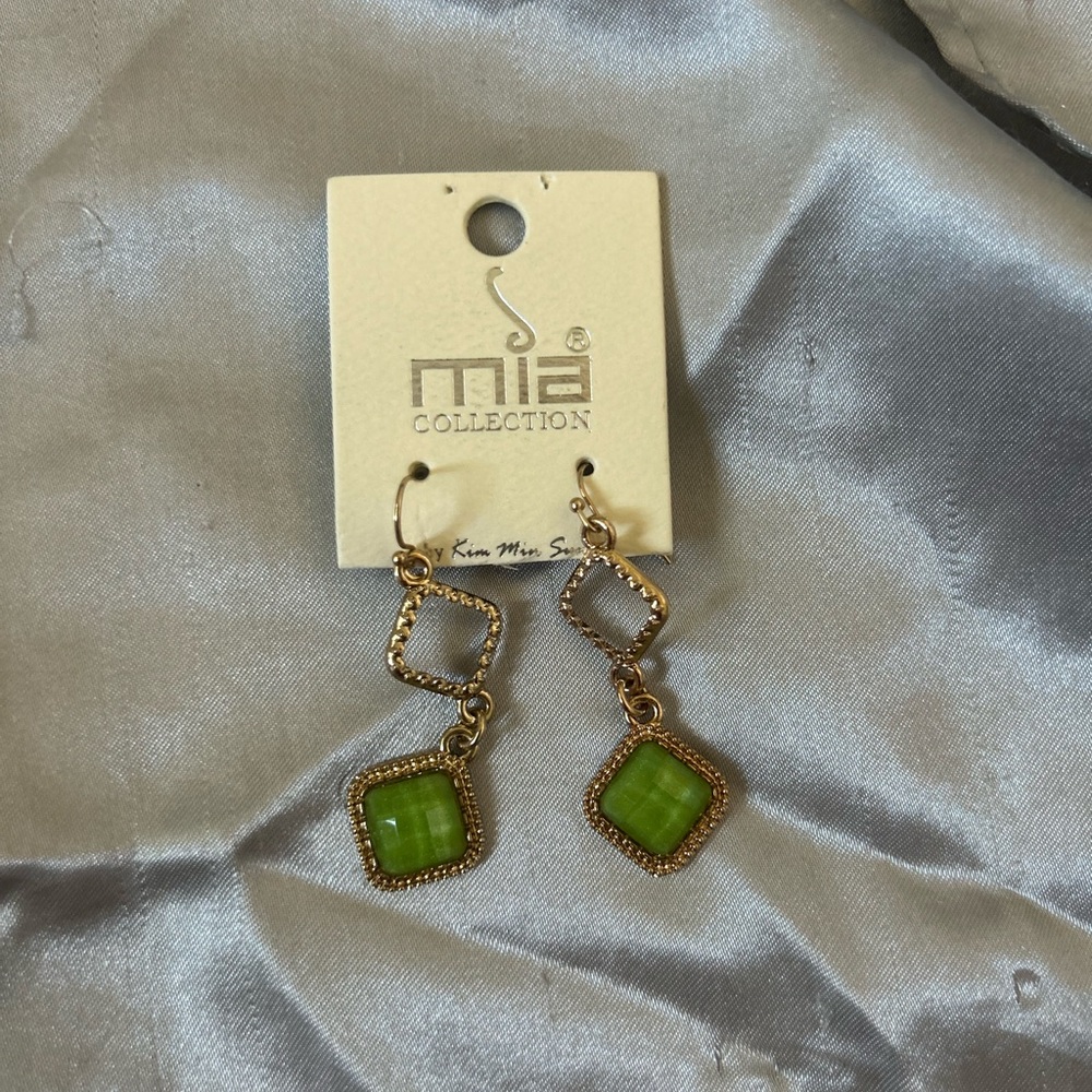 MIA Gold and Green Geometric Earrings